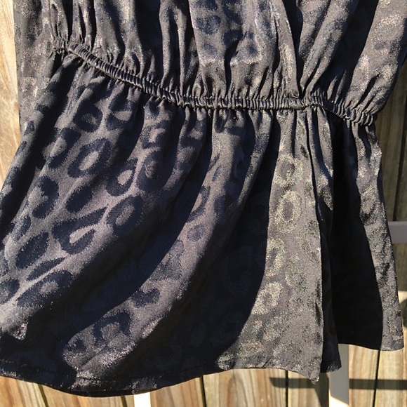 Satin shiny Faux wrap black leopard top Blouse S - Picture 2 of 6